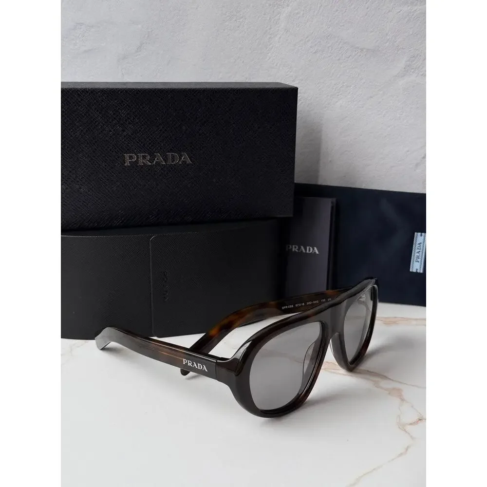 NEW Prada PR C05S Aviator Sunglasses in Havana Grey $578